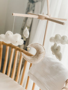 rattan crib Moon and clouds baby mobile