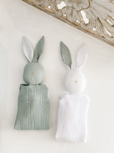 Load image into Gallery viewer, Bunny Comforter Baby Comforter Rabbit Muslin Comforter Baby Gift White Mint Green 