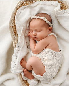 Organic Baby Blanket - Milk White - Scallop Edge - NorishorOrganic Baby Blanket - Milk White - Scallop Edge