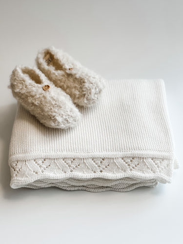 Organic Baby Blanket - Milk White - Leaves Edge