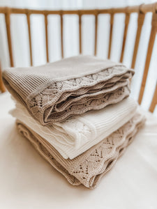 Organic Baby Blanket - Oat - Leaves Edge