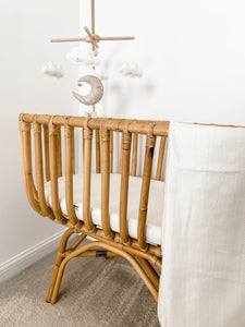 rattan crib moon and clouds baby mobile