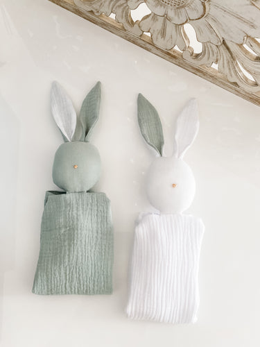 Bunny Comforter Baby Comforter Rabbit Muslin Comforter Baby Gift White Mint Green 